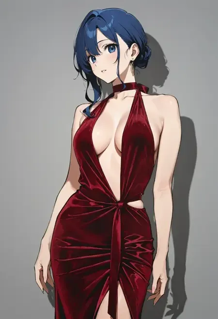 Velvet Plunge Neckline Ruched Maxi Dress illust