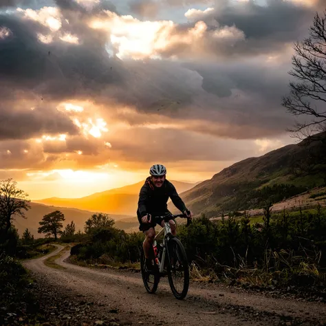 Cycling on a gravel road in the highland of Scotland