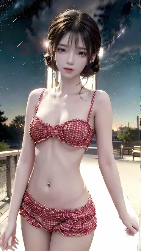 櫻桃紅格紋可愛荷葉邊比基尼 2025_9_25