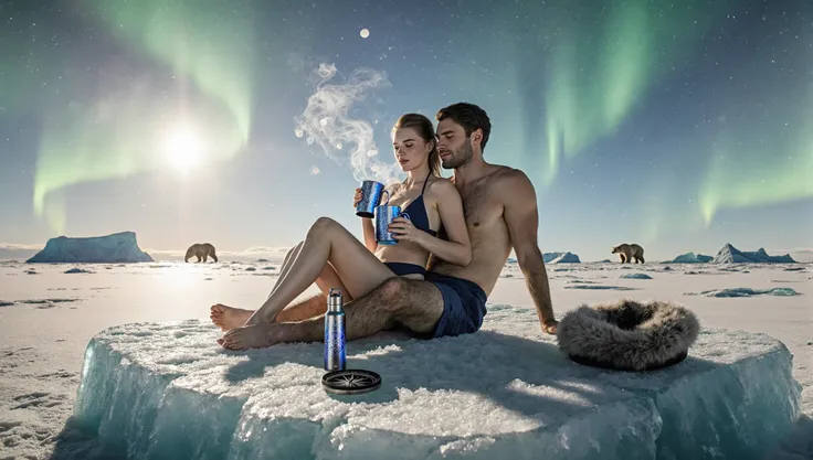 Couple at the North Pole on the ice