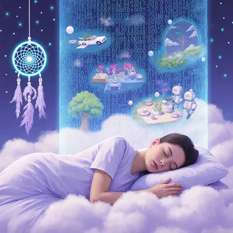 asleep on a cloud of binary code