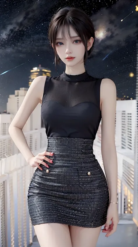 黑色透紗上衣高腰條紋裙套裝 2025_9_30