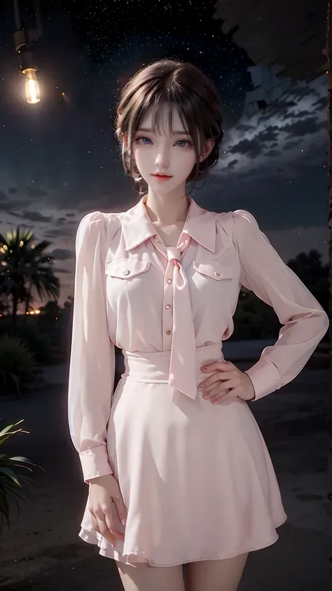 粉色氣質翻領雪紡洋裝 2025_10_4