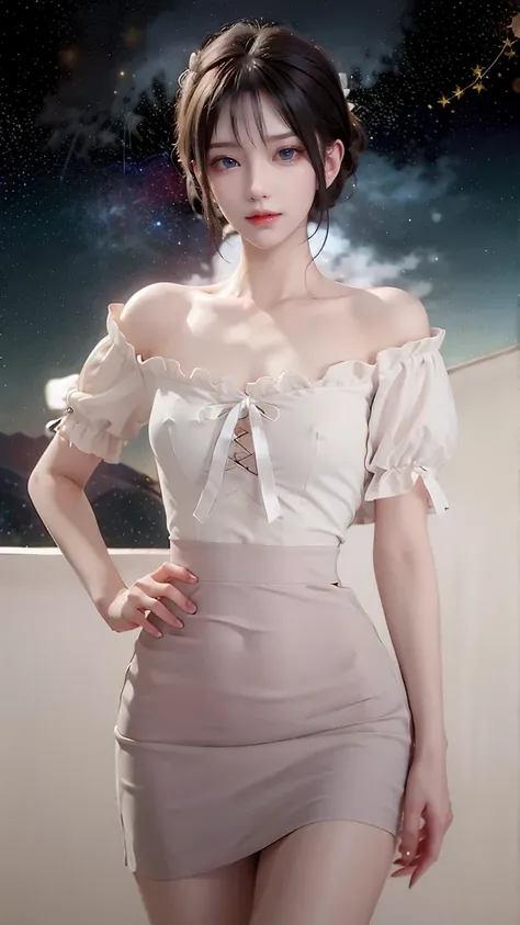 法式優雅泡袖拼接包臀裙 2025_10_8