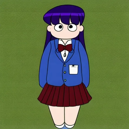 ((komi shouko)), ((komi_san)), standing, komi-san_wa_komyushou_desu, big_eyes, no_mouth, purple_hair, black_ribbon, pleated_skir...