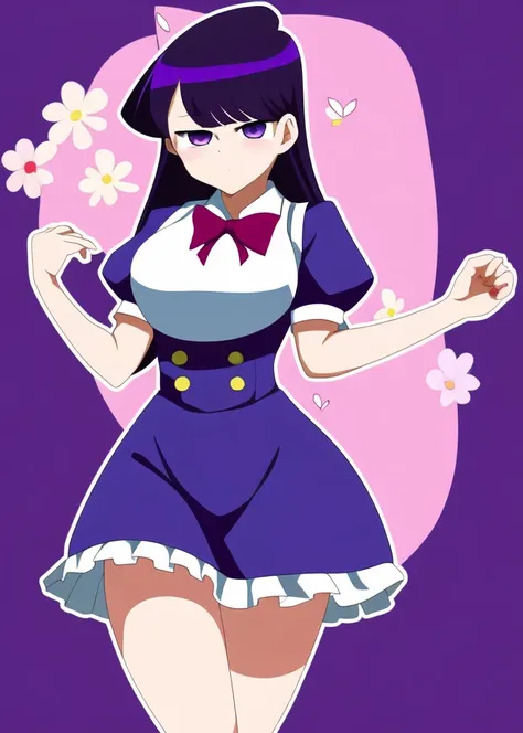 ((komi shouko)), anime, komi shouko wearing a maid outfit, purple eyes, ((full body)), detailed, embellishments, masterpiece, (v...