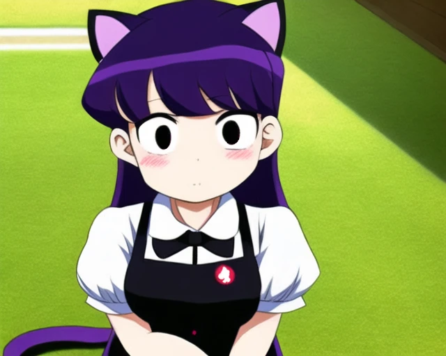 ((komi shouko)), (((anime))), ((cat ears)), masterpiece, komi-san wa komyushou desu, ((komi san)), komi shouko wearing a maid ou...