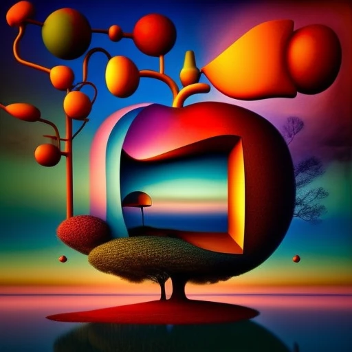 (colorfulsurrealism)++, (surrealism), apple