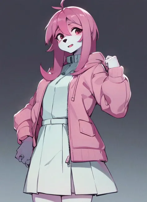 furry girl, 1girl, solo, (high quality, best quality), nazuna hiwatashi, pink hair, jacket