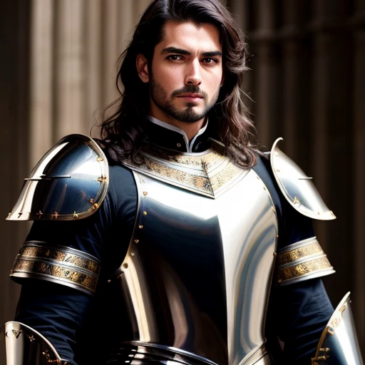 modelshoot style, (extremely detailed CG unity 8k wallpaper), full shot body photo of the most beautiful artwork in the world, medieval armor, latin men,professional majestic oil painting, Antonio Moro, trending on ArtStation, trending on CGSociety, Intric...