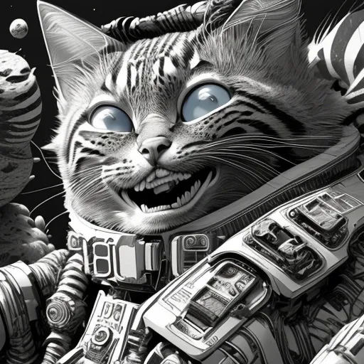 vibrant very cool cat space explorer cartoon character by android jones, frank franzzeta, ross tran and mcbess ,extremely detail...