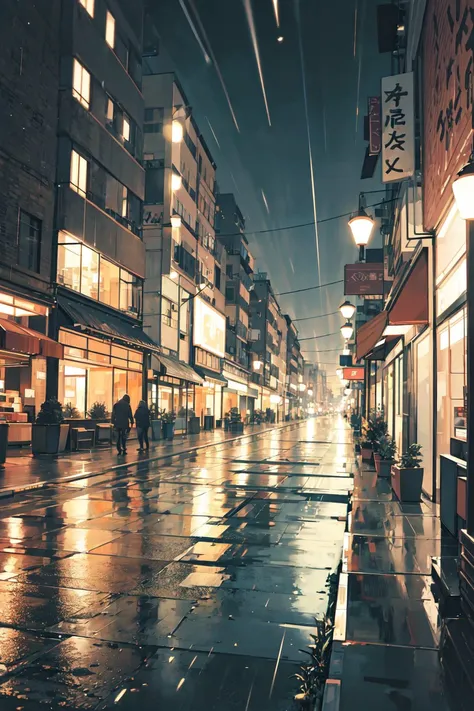 ,raining night city landscape