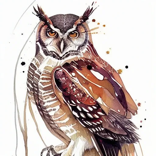 a watercolor painting with a white background rachelwalker style an owl in the evening