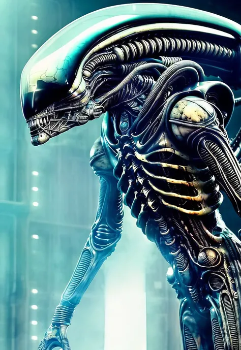 ASCII8k photo of bigbadejo alien_monster walking through a (industrial futuristic room, (aged sci-fi elements, patina) retro (dim digital display) panels), volumetric lighting, depth of field, ray tracing, subsurface scattering