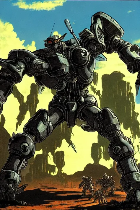 PBOldRifRPGStyle mecha robot monster in action on an open mesa landscape, epic light