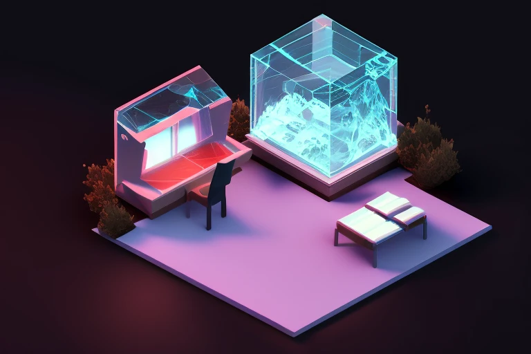 dskise, (isometric) , isometric cutaway of a crystal, volumetric lighting , (unreal engine), octane dender, dskise