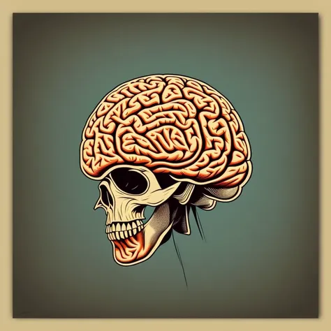 stylized brain art in printdesign style