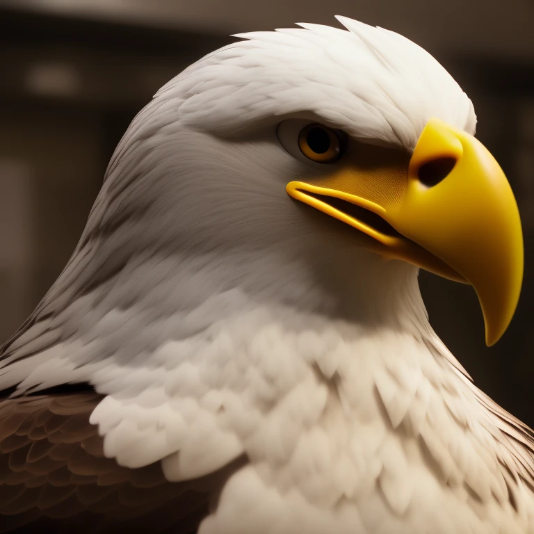 furrender style, portrait of a large muscular male eagle, wearing shirtless, kitchen background, white eyes, photorealistic, 35m...