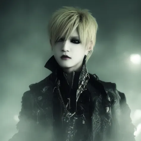 1boy, male_focus, visual kei, foggy white golden,  soft style cinematic lighting, photorealistic, gothic punk elements, eyeliner...