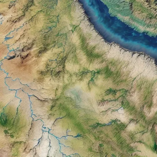 satellite image of oeax location, mapsatimageeu, (gamelandscapeheightmap512:0.5), cost, ((ocean)), mesa, hills, rivers,