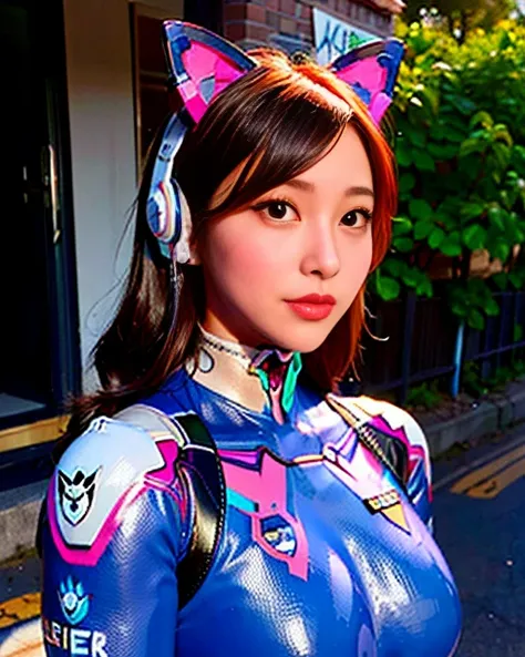 (8k, RAW photo, best quality, masterpiece:1.2), (realistic, photo-realistic:1.37), ((deeva (overwatch 1 version), d.va /(overwatch 1/))), 1girl, (aegyo sal:1), (whole body blue bodysuit:1.2), (white latex legwear:1.2), cat ear headphones, portrait, cute, ...