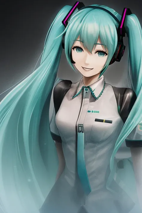 masterpiece, best quality, styhuke, sgnovelcg, (sgzeronovelcg:1.1), hatsune miku, portrait, smile