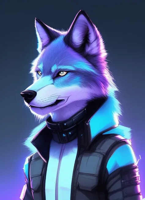 award winning beautiful portrait commission of a male furry anthro blue wolf fursona with a tail and a cute beautiful attractive...