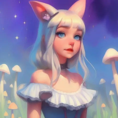 portrait of auraqw as alice in wonderland, mushroom forest, cute, magical, highly detailed, samdoesarts