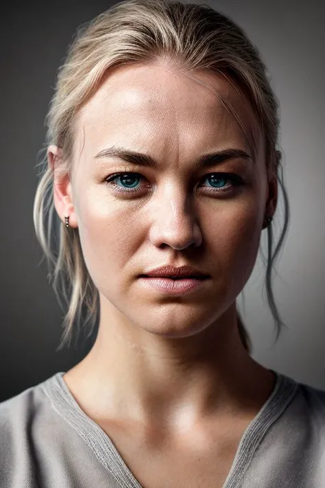 full color portrait of skswoman,
masterpiece, best quality, sharp focus, 8k highres, ultra-detailed, rim light, (grey background:1.0), 
 <lora:Yvonne StrahovskiV3:1>