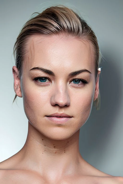 full color photography of skswoman, (undercut hair:1.0), oiled shiny skin,
masterpiece, best quality, sharp focus, 8k highres, ultra-detailed, rim light, (grey background:1.0), 
 <lora:Yvonne StrahovskiV3:1>