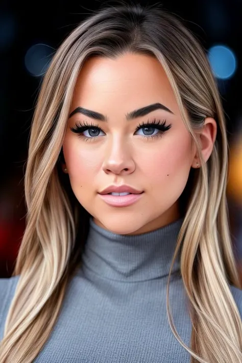 a photo of 3m1ly3l1s4b3th, a woman (wearing a turtleneck jumper), on a premiere movie event, standing on the red carpet, (focus on face:1.2), (masterpiece:1.2), (photorealistic:1.2), (bokeh), (best quality), (detailed skin:1.2), (intricate details), (8k), ...