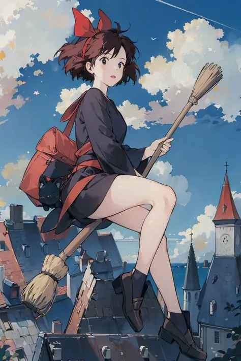 a woman in a witch costume is sitting on a broom