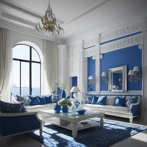 <lyco:Greek_style_interior_design_Sa_May:1.0>  Greek style interior design of living room