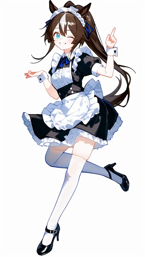 anime girl in maid outfit running with her hands in the air