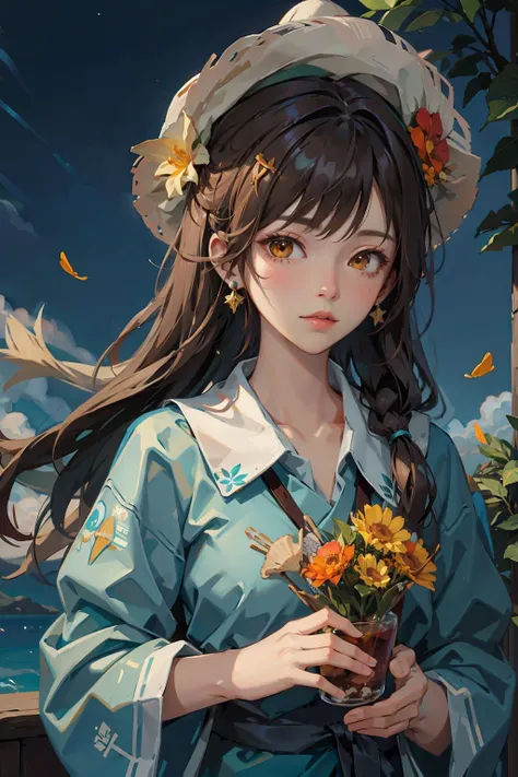 anime girl with flowers in her hand