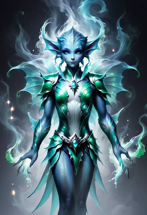 hyper detailed masterpiece, dynamic, awesome quality, cute strom elf, siren, formless mist like creature, made of smoke and vapor, transluscent, transparent, uncorporeal, humanoid shape in the smoke, glowing radiant presence, mystical ephemeral appearance,...