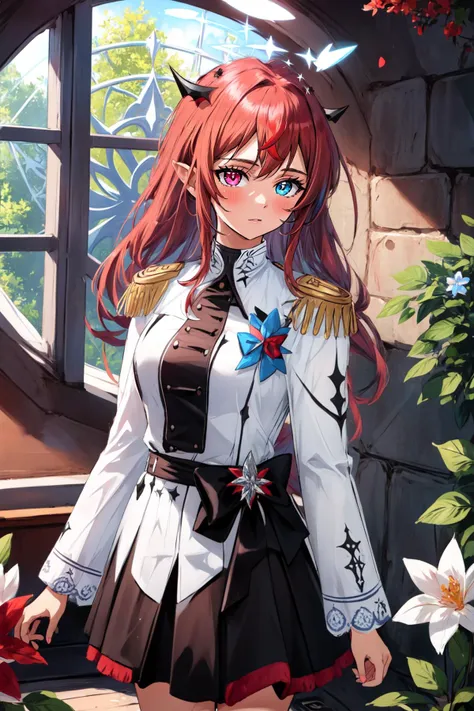 (masterpiece, best quality),  intricate details,
1girl,     <lora:IrysHololive:0.8> IrysHolo, heterochromia, long hair, halo,  red hair, 
 <lora:edgElegant:1> edgElegant, epaulettes, wearing edgElegant