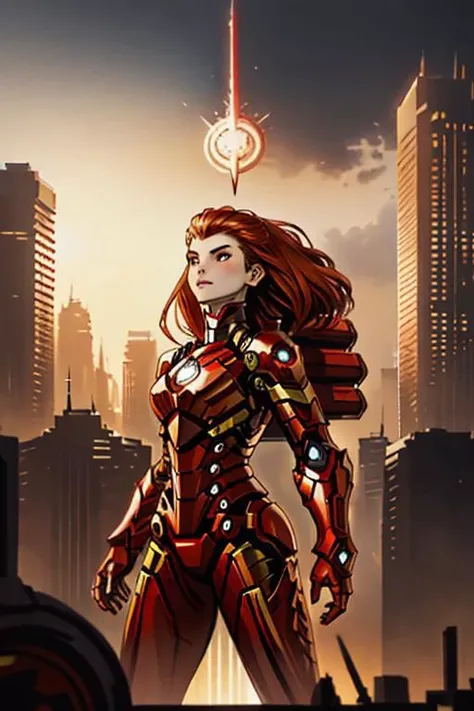araffed woman in a red suit posing in the city, wojtek fus, stunning armor, cyberpunk iron man, emma watson as iron man, by Jason Chan, like ironman, cgsociety masterpiece, inspired by Marek Okon, cinematic. by leng jun, [ trending on cgsociety ]!!, alena ...