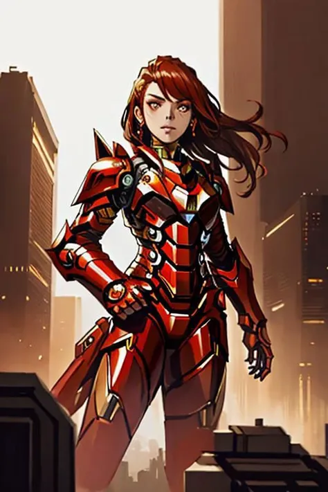 araffed woman in a red suit posing in the city, wojtek fus, stunning armor, cyberpunk iron man, emma watson as iron man, by Jason Chan, like ironman, cgsociety masterpiece, inspired by Marek Okon, cinematic. by leng jun, [ trending on cgsociety ]!!, alena ...