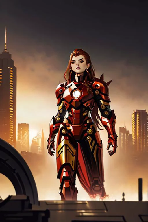 araffed woman in a red suit posing in the city, wojtek fus, stunning armor, cyberpunk iron man, emma watson as iron man, by Jason Chan, like ironman, cgsociety masterpiece, inspired by Marek Okon, cinematic. by leng jun, [ trending on cgsociety ]!!, alena ...