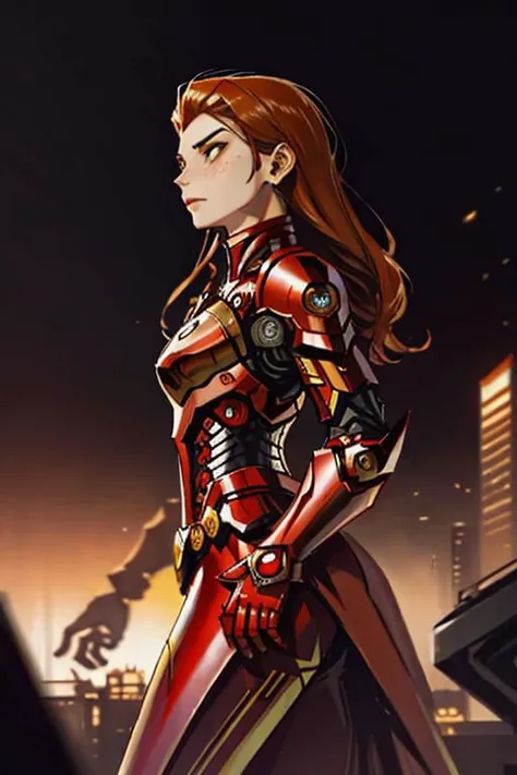 araffed woman in a red suit posing in the city, wojtek fus, stunning armor, cyberpunk iron man, emma watson as iron man, by Jason Chan, like ironman, cgsociety masterpiece, inspired by Marek Okon, cinematic. by leng jun, [ trending on cgsociety ]!!, alena ...