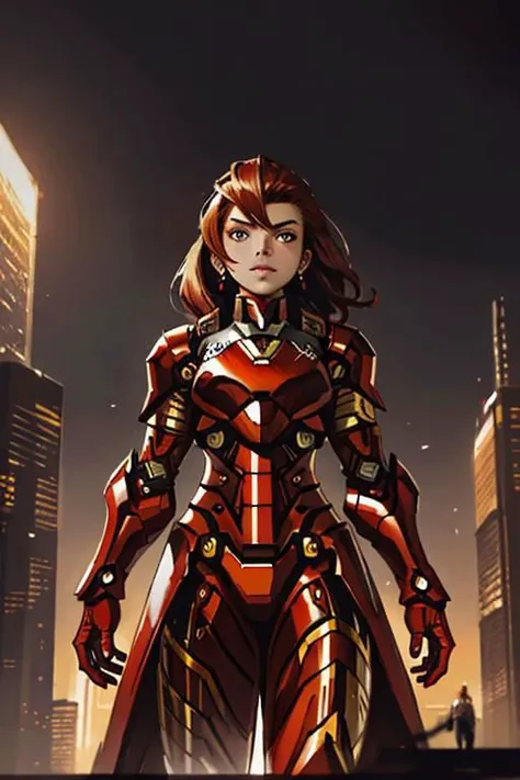 araffed woman in a red suit posing in the city, wojtek fus, stunning armor, cyberpunk iron man, emma watson as iron man, by Jason Chan, like ironman, cgsociety masterpiece, inspired by Marek Okon, cinematic. by leng jun, [ trending on cgsociety ]!!, alena ...