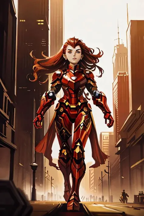 araffed woman in a red suit posing in the city, wojtek fus, stunning armor, cyberpunk iron man, emma watson as iron man, by Jason Chan, like ironman, cgsociety masterpiece, inspired by Marek Okon, cinematic. by leng jun, [ trending on cgsociety ]!!, alena ...