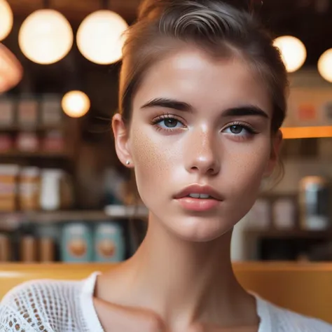 a close up of a woman with a white shirt and a white shirt