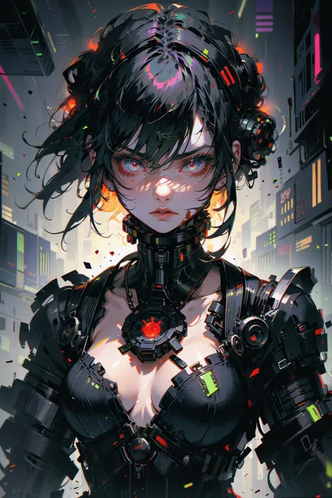 (masterpiece:1.4), (intricate:1.2), (detailed:1.2), (vibrant colors:1.2), (ornate:1.2), BREAK,
(cyberpunk:1.0), (glowing:1.1), BREAK,
(head and torso:1.2), (female cyborg:1.2), (mechanical neck:1.2), (covered in blood:1.0)<lora:poodlepunk:0.6>, BREAK,
(cyb...