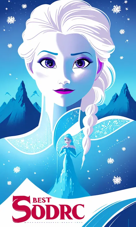 a poster of a frozen princess with long white hair and blue eyes