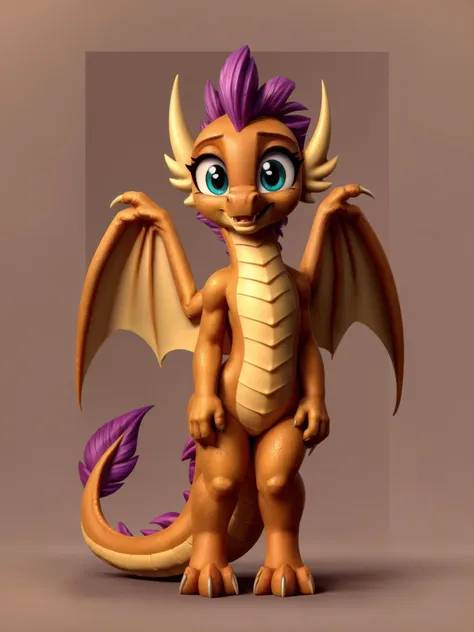 a close up of a toy dragon with a purple tail