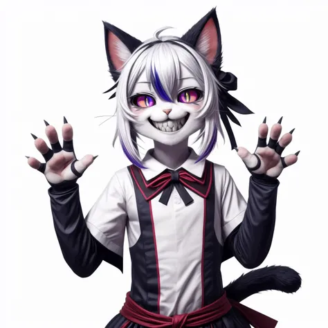 (cat), [colored sclera], full body, (sharp_grin), no humans, simple background, smile, virtual youtuber, white background,4_fingers, <lora:cateye_v3b_4:0.8>