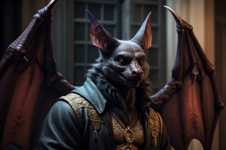 a close up of a person dressed as a bat with wings