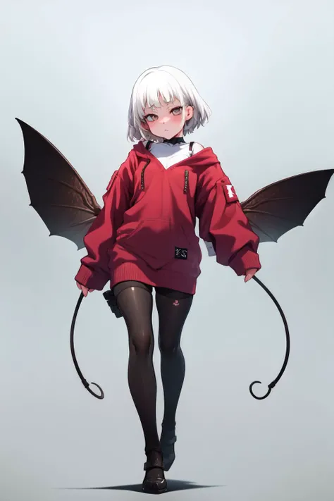 full body, solo, 1girl, :>, white hair, pixie cut, white eyes, photo background <lora:RabbishKingdom_Uousa-ou_style_v02:1>